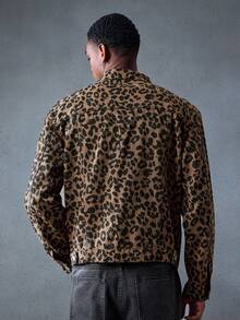 ROMWE MEN Street Life Men's Leopard Print Single-Breasted Casual Denim Long Sleeve Jacket - Multicolor - View 3