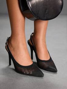 CUCCOO SZL Women's Fashion Elegant Mesh Pointed Toe Slip-On High Heel Pumps - Black - View 5