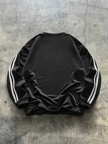 AXEPEAK 男士休闲条纹拼布长袖宽松套头衫 - 黑色 - 查看 2