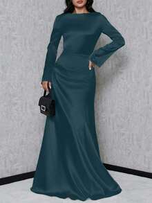 SHEIN Tall Vestido de sirena con mangas de trompeta para mujer alta - Agua verde azul - Ver 3
