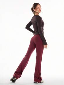 GLOWMODE 35" FeatherFit™-Warm HeatFlow Soft Warm Chill Stretchy High-Rise Waist Flare Leggings Low-Impact Yoga Pilates Studio Daily Casual  Spring Summer - 酒紅色 - 查看 7