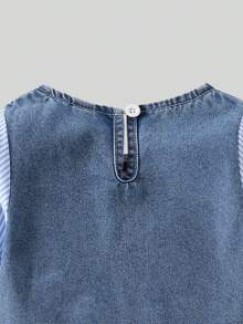 SHEIN Baby Girl Outdoor Rustic Denim Patchwork 2 Pieces Set, Sweet Denim T-Shirt, Spring/Autumn - Blue - View 5