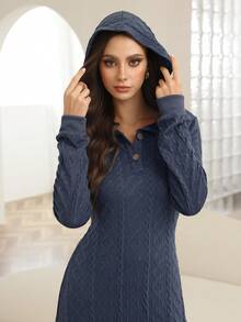 Mulvari 女士连帽修身纹理针织运动衫 - 藍色 - 查看 5