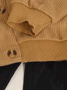 SHEIN 4-7 Years Old Kids Gentleman Jacket, Lapel Collar, Double-Breasted, Long Sleeve, Khaki Textured Jacquard, Embroidered Equestrian Motif, Suitable For School, Christmas, And Various Occasions