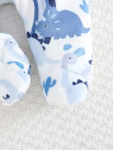 Cozy Pixies 新生兒嬰兒女童男童藍白條紋冬季可愛恐龍連身衣，保暖內裡連帽拉鍊，卡通動物軟針織套裝 - 藍色 - 查看 6