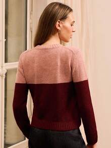 lacRébo Contrast Jumper With Embroidered Flowers Spring Women Clothes Spring Summer Outfits  New Year - Multicolor - View 2