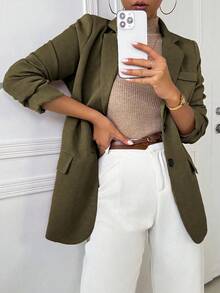 Chiquease Áo khoác blazer tay dài cổ ve màu trơn cho nữ, Áo khoác blazer nữ, Áo khoác blazer nữ, Áo khoác blazer nữ - màu xanh lá - Xem 5