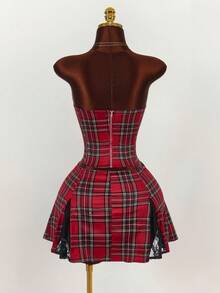 Y2K Amplova Christmas Punk Plaid Vibe Crop Top And Low Waist Mini Skirt Set For Women , Autumn/Winter Thanksgiving And New Year - Multicolor - View 2