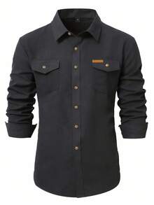 Manfinity Nomadique Men's Casual Western-Style Long Sleeve Shirt, Fall - Black - View 4