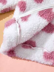 CoComelon X SHEIN 少女粉白心形西瓜刺绣毛绒蝴蝶结连帽外套，适合秋冬 - 粉色 - 查看 6