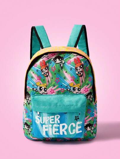 THE POWERPUFF GIRLS X SHEIN Cute Blossom, Bubbles, Buttercup Pattern Backpack, Multifunctional, Lightweight, Portable, Large Capacity Backpack Suitable For Female College Students, University, Middle School, High School, Outdoor, Travel, Elementary School, Beginner, Office, Valentine's Day Gift