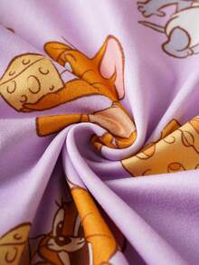 TOM & JERRY X SHEIN 2pcs Baby Girl Cute Cartoon Pattern Crew Neck Long Sleeve Knit Jumpsuit And Bib Sleepwear Set - Multicolor - View 3