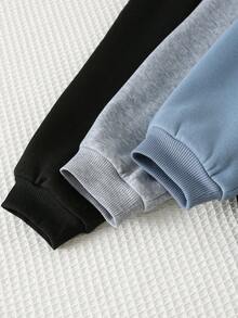 Cozy Pixies Conjunto de 3 pantalones para bebé niño con cintura elástica decorada y puños, forrados térmicamente, adecuados para salidas de invierno, uso en interiores, Navidad, Año Nuevo y uso diario