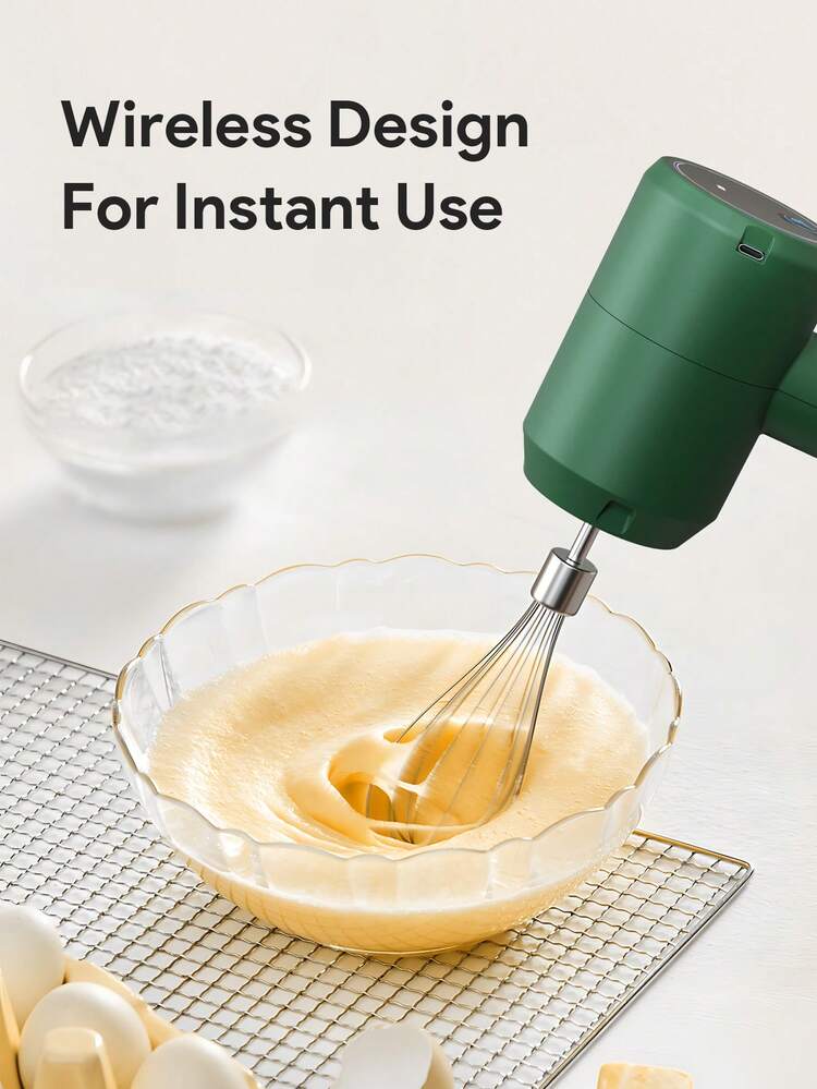 Cordless Mixer,USB Rechargeable Handheld Electric Blender,304 Stainless Steel Portable Egg Beaters & Whisk For Breakfast Pancake,Temperature Control Protection & Low Noise Operation School Supplies