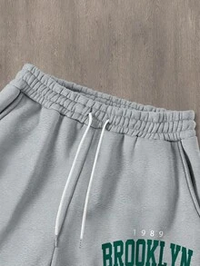 Manfinity Homme 男士纽约标语印花保暖休闲卫衣和运动裤套装（2件套），秋冬男装