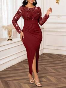 SHEIN Lady Váy tốt nghiệp Váy tốt nghiệp cho nữ Váy tốt nghiệp màu trắng Trang phục tốt nghiệp Trang phục ngày lễ Váy dự tiệc cưới cho nữ Váy sinh nhật cho nữ Công sở thường ngày Lễ hội - Màu Đỏ Sâu - Xem 4