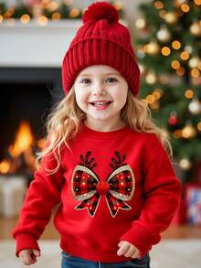Baby Girl Casual Fashion Colorful Gradient Letter Graphic Print Basic Round Neck Sweatshirt, Sibling Matching (Sold Separately) - Red - View 3