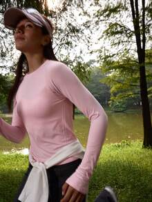 In My Nature 女式休闲纯色修身长袖户外T恤 - 粉色 - 查看 4