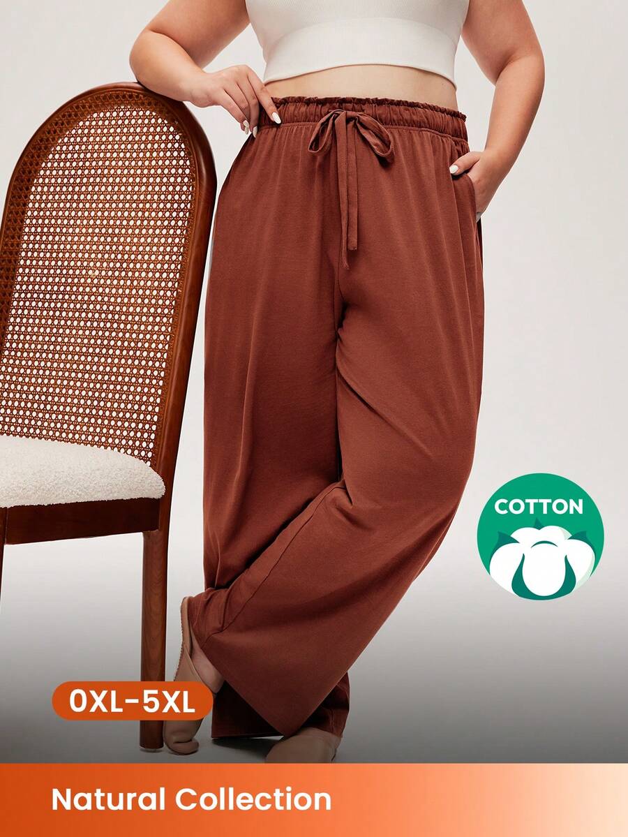 LUVLETTE 圣诞节和新年睡衣 秋冬季女士加大码红色柔软100%纯棉睡裤家居服可外穿透气睡裤秋季睡衣 - 紅色 - 查看 1