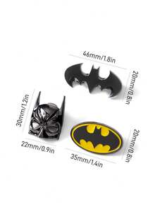 BATMAN X SHEIN 3pcs Fashionable Black Zinc Alloy Brooch Pins Set,Bag Charm Ornament,Suitable As Gift, Collection, Memorabilia