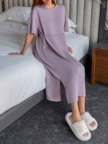 DAZY Chemise de nuit ample minimaliste pour femme, robe de nuit Moo Moo - Prune - Voir 4