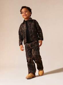 SUMWON Boys Leopard Print Cargo Pants With Cargo Pockets Casual Streetwear Bottoms - Coffee Brown - View 1