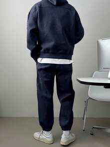DAZY 男士纯色海军蓝厚款卫衣套装，秋冬