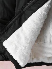 Vacaura 1pc Hooded Black Padded Coat With Pockets For Teenage Boys, Suitable For Outdoor Winter Activities