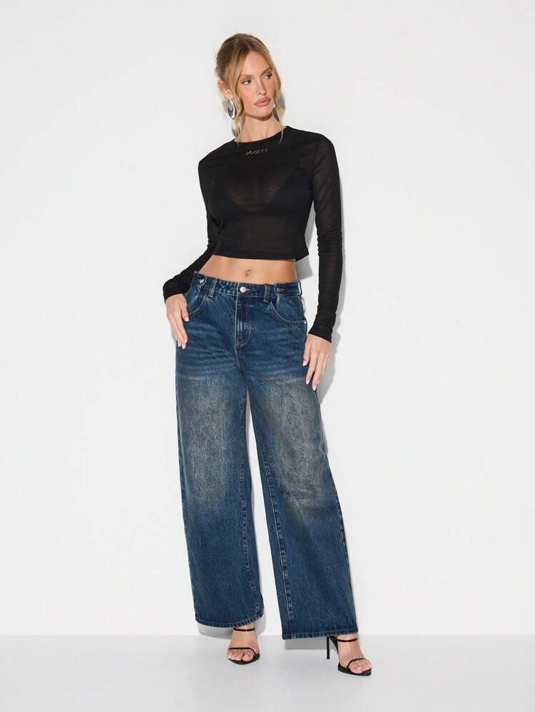 KIZN Jeans vintage a vita alta e gamba larga