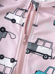 2pcs/Set Toddler Boys' Long Sleeve Tight Fit Jumpsuit, Cartoon Car Pattern, Comfortable Casual Homewear, Spring/Autumn - Multicolor - View 8