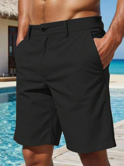 Manfinity RSRT Men's Casual Slant Pocket Shorts Linen Shorts Loose Knee Cool Lucky Solid Color Summer Basic Men Clothes Shorts Men Shorts Casual Black Dress Shorts Men Men Dress Shorts Men Casual Short Pants