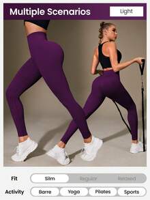 Seamluxe SHEIN Sport High Waisted Ribbed Seamless Slim Leggings For Women - Cloud Soft Second-Skin Softness Quick-Drying Breathable 4-Way Stretch Legging For Running Cycling Yoga Pickleball Exercize Casual,Black Gym Clothes Legging - Purple - View 2