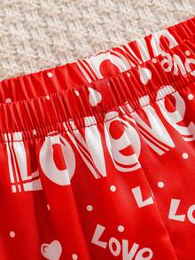 2 Stücke Mädchen Weihnachts Herz & Polka Punkt Muster Satin Pyjama Set, schwer entflammbar, Langarm Oberteil und Hose, elegante rote Serie - Rot - Übersicht 5