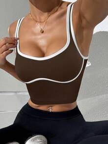 Slayform 女式日常健身运动短款下摆背心 - 咖啡棕 - 查看 3