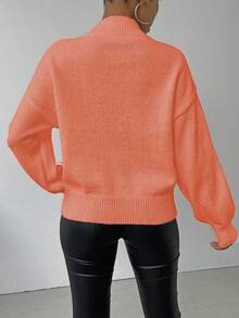SHEIN LUNE 女式纹理落肩长袖宽松休闲毛衣，秋冬 - 橘色 - 查看 2