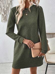 EMERY ROSE Plus Size Women Casual Loose Fit Round Neck Long Sleeve Dress, Autumn/Winter