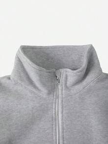 SHEIN 少女休闲复古布鲁克林纽约印花拉链卫衣，舒适百搭，适合秋冬季穿着，户外野餐、街头摄影、校园、街头风，也适合上学、购物、运动等场合。 - 灰色 - 查看 5