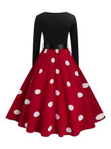 SHEIN Clasi Plus Size Women V-Neck Long Sleeve Polka Dot Printed Elegant Dress For New Year Clothes Maxi Women Outfit