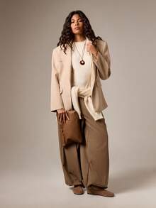 AiiRZ 喇叭下摆荷叶边 T 恤圆领短袖宽松休闲上衣 - 奶油色 - 查看 3