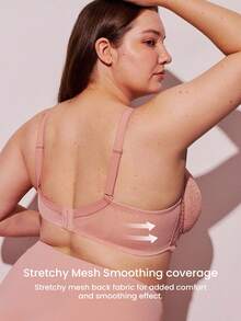LUVLETTE Plus Full Coverage Breathable Unlined Lace Elegance & Mesh Keyhole Detail Lingerie Lounge Curve  Sheer Minimizer Bridal Intimates Bra - Dusty Pink - View 2
