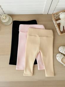 SHEIN LMoss Kids LMoss 3件套女婴秋冬加厚保暖内衬打底裤（黑色、灰色和杏色）。买1送3，百搭休闲保暖内衬裤 - 彩色 - 查看 2