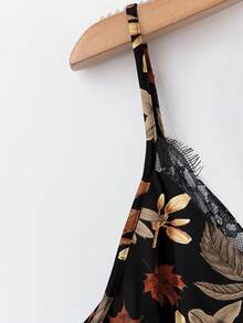 EMERY ROSE Plus Size VCAY Textured Fall Leaf Print Cami Top Suitable For Going Out,Flower/Spring/Summer/Vacation - Brown - View 7