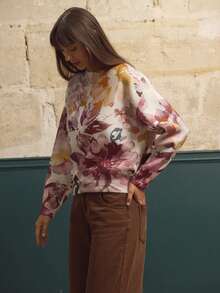 lacRébo Pull à motif floral tout-sur-tout, style français décontracté, style parisien - Multicolore - Voir 3
