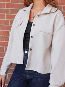 SILVIA DI SANTO Flap Pocket Drop Shoulder Button Front Overcoat - Apricot - View 6