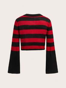 SHEIN EZwear Striped Vintage Style Bell Sleeve Sweater In Fall/Winter - Multicolor - View 2