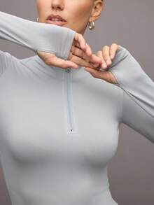 Activina Moletom Feminino Casual de Manga Longa com Zíper, Top de Golfe - Cinza - Visão 5