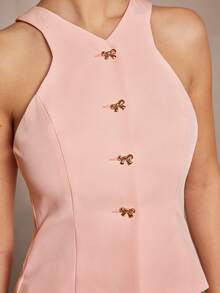 L'Amorae 女士粉色工字背心，金色纽扣装饰，春夏 - 粉色 - 查看 2