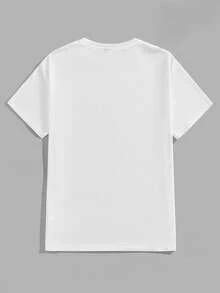 Manfinity Homme Christmas Cute Deer Wearing Scarf Casual Print Men's Standard Fit White Short Sleeve T-Shirt, Warm Family Atmosphere Matching Parent-Child/Couple - White - View 3