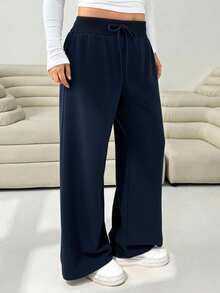 Solflare 大码女式海军蓝休闲百搭裤，秋冬 - 藏蓝色 - 查看 5