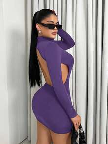 SHEIN Unity Autumn New Vintage Slim Sexy Backless Mini Dress Dress For Women - Purple - View 2